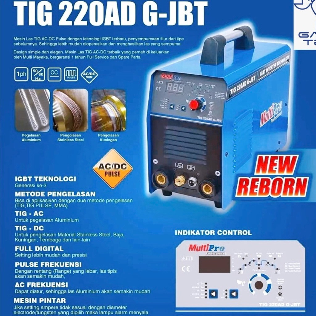 MESIN TRAFO LAS TIG 220 AD G-JBT ARGON AC DC PULSE IGBT MULTIPRO 220AD