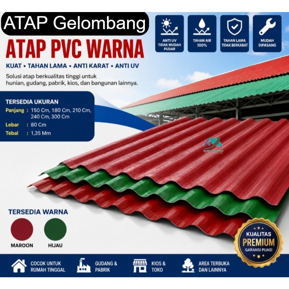 Atap Go Green Evo Gold Merah dan Hijau | Atap Gelombang | Atap PVC Gelombang