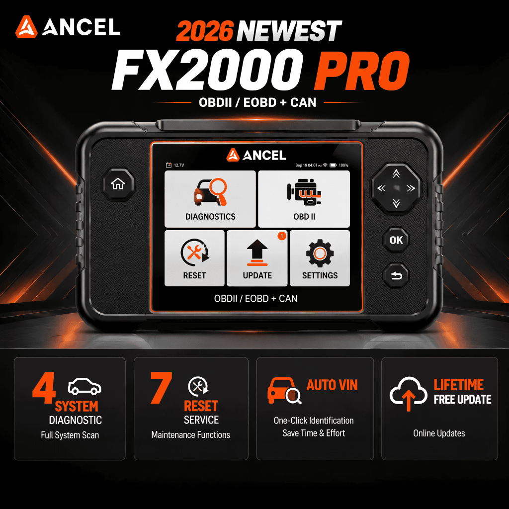 FOXWELL FX2000 PRO Pemindai Mobil OBD2: Alat Diagnostik Sistem Mesin, ABS, SRS, dan Transmisi; 7 Fun