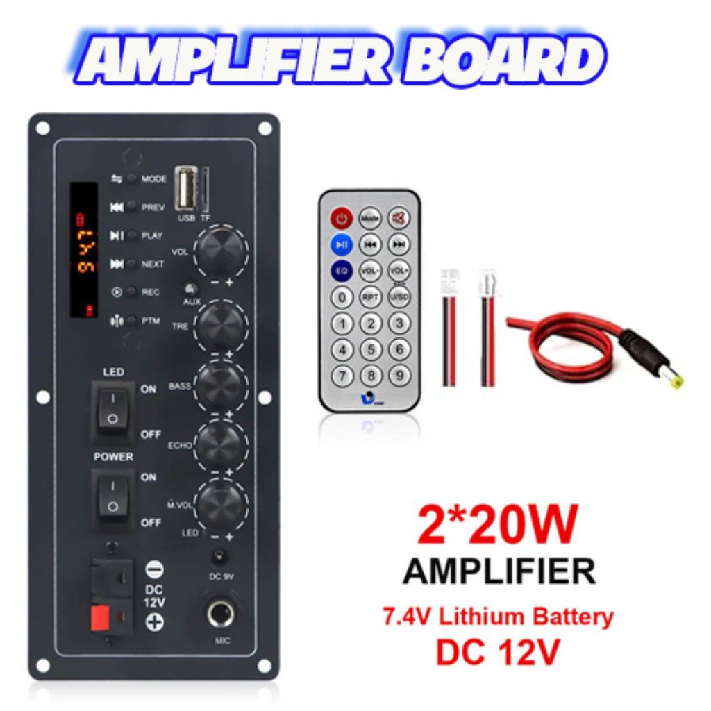 Amplifier Board Stereo 2x20W Bisa charge dengan 7.4V Baterai lithium DC 12V