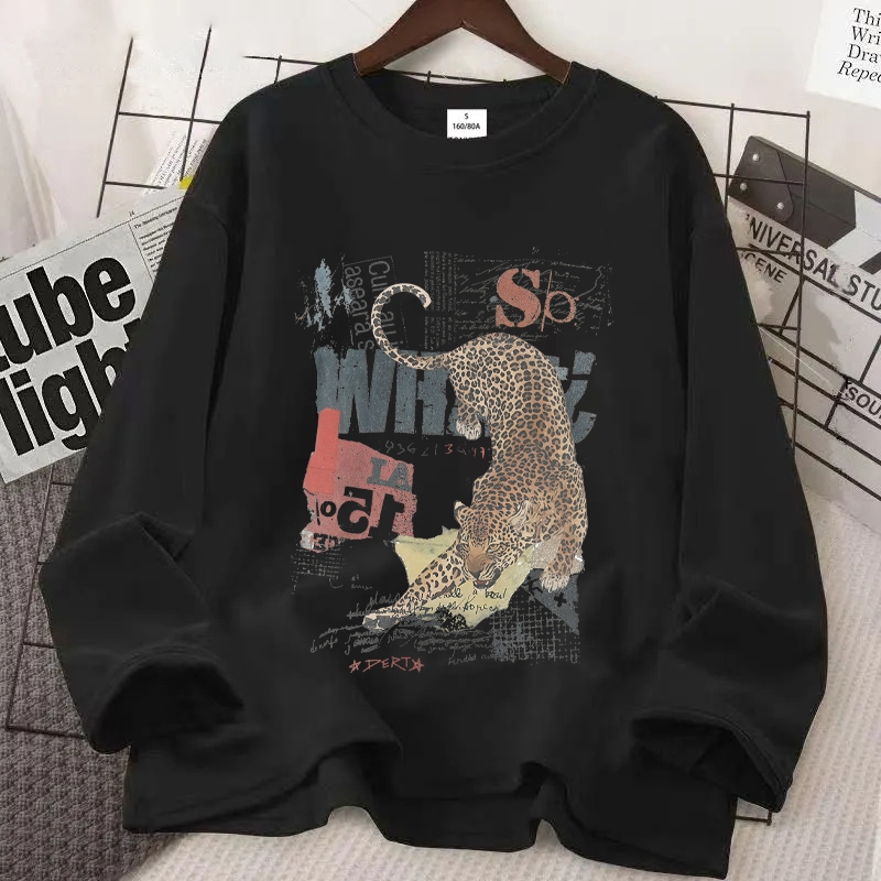 POIKILOTHERM PLTH Kaos Lengan Panjang Oversize Cewek Unisex Pria Wanita Warna Hitam Putih Motif Maca