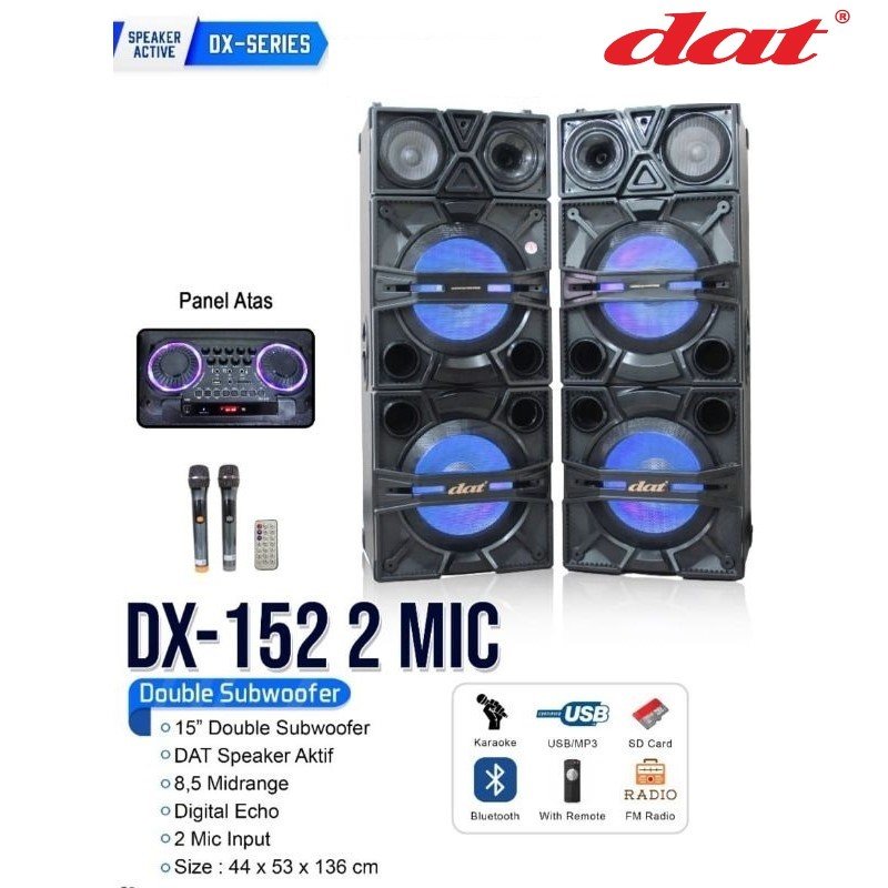 SPEAKER ACTIVE PASSIVE  DAT DX 152 +2 MICROPHONE WIRELESS BLUETOOTH 15 INCH DOUBLE WOOFER ORIGINAL R