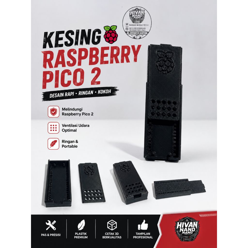 Casing Raspberry Pi Pico 2 – 3D Print PLA | Hitam