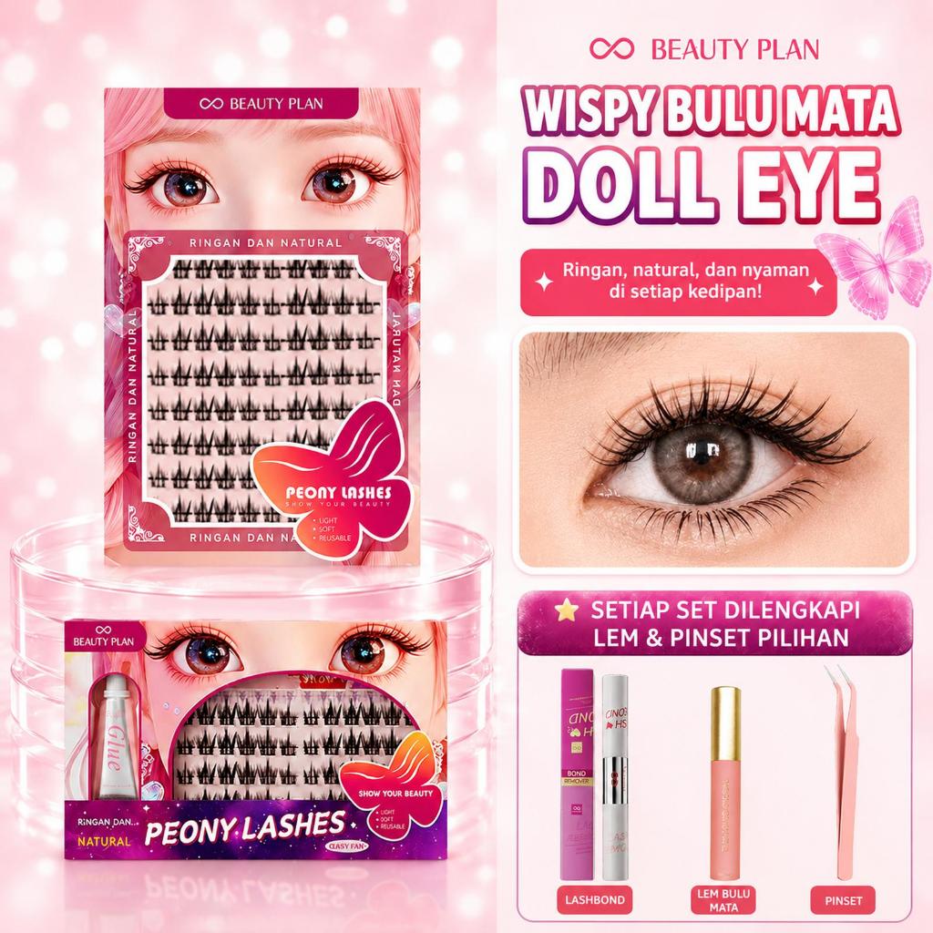 BEAUTY PLAN Bulu Mata Seri Peony Individual Lashes Bulu Mata Palsu Super Natural D Curve Kit Dapat D