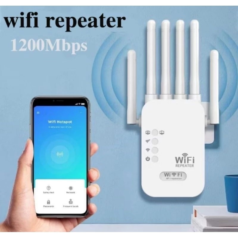 6 Antena Kuat WiFi Repeater Penguat Sinyal Wifi 1200Mbps Wireless WiFi Signal Range Extender Signal 