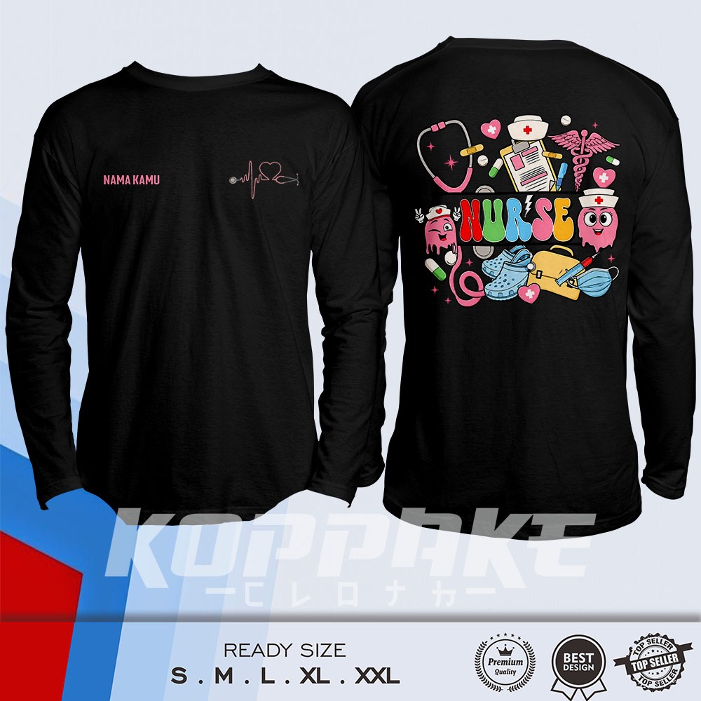 Kaos Nurse Desain Pop Art Doodle Lucu Gratis Nama Kamu Lengan Panjang Baju Distro