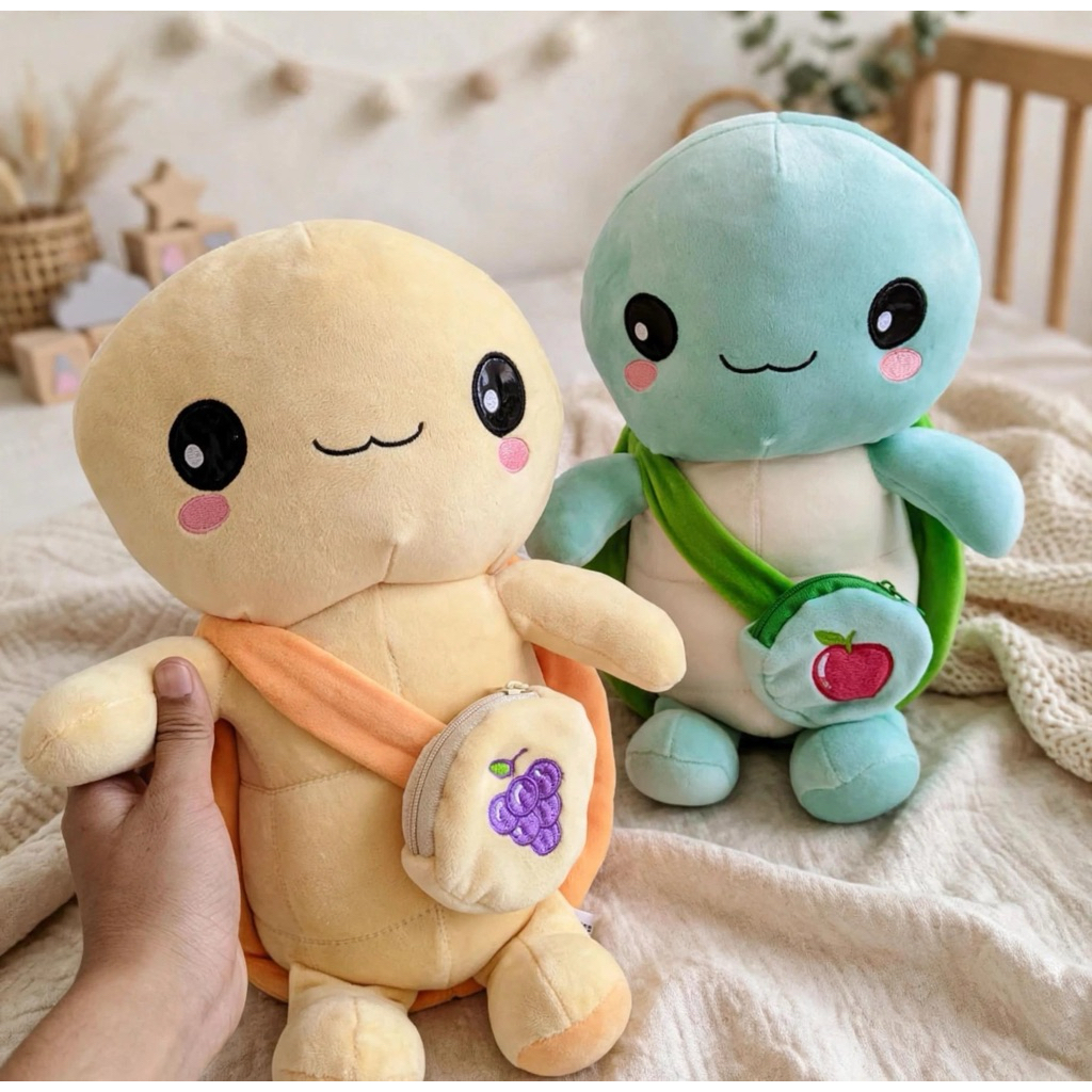 Seulgi boneka turtle bag fruit 33x20cm boneka penyu kura kura dengan tas bordiran buah buahan lucu d