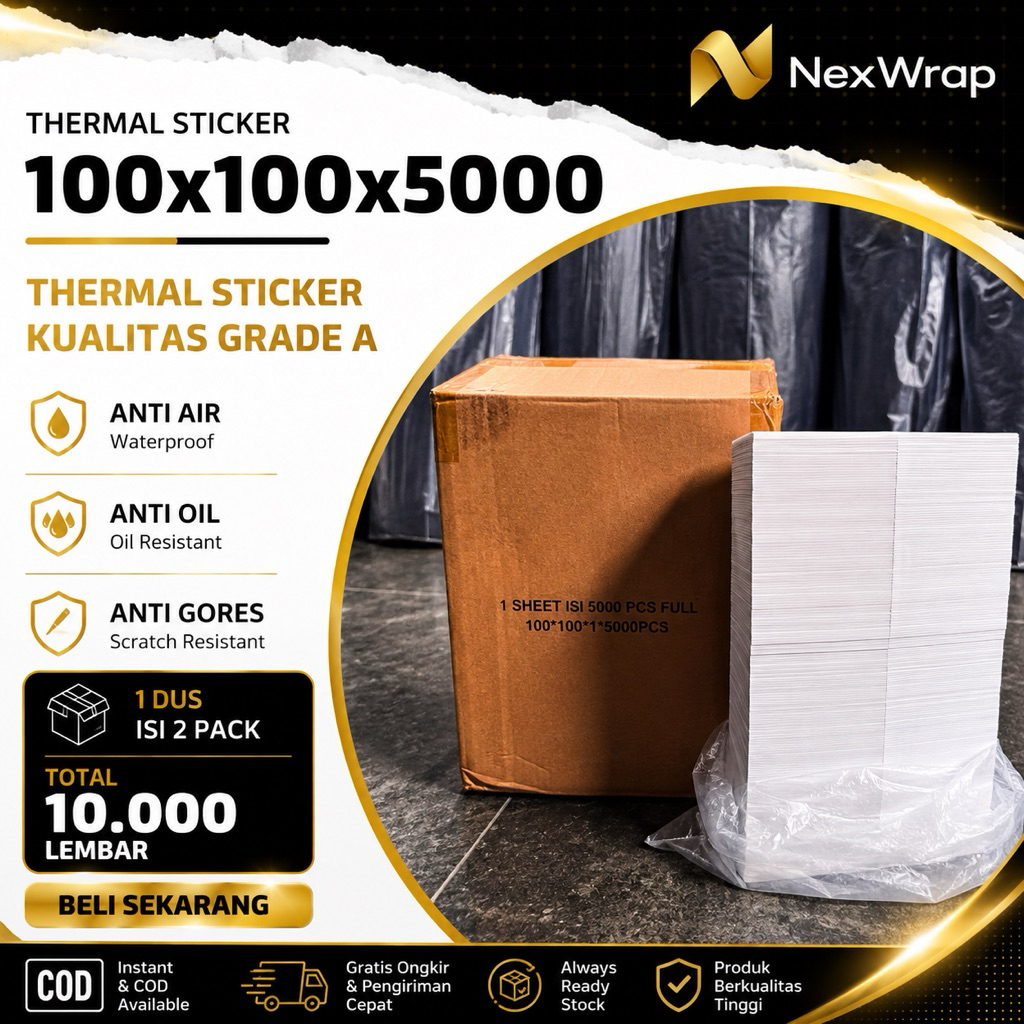 THERMAL LIPAT STICKER 100x100 isi (5000) lembar 1 Dus isi 10.000 lembar | Sticker Thermal Resi | Nex
