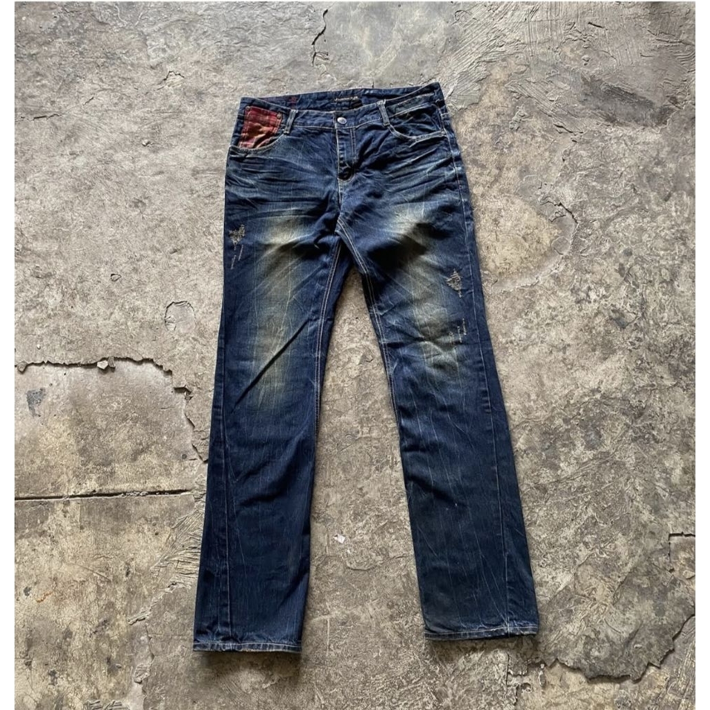 three qr long pants denim dark whased blue reguler fit