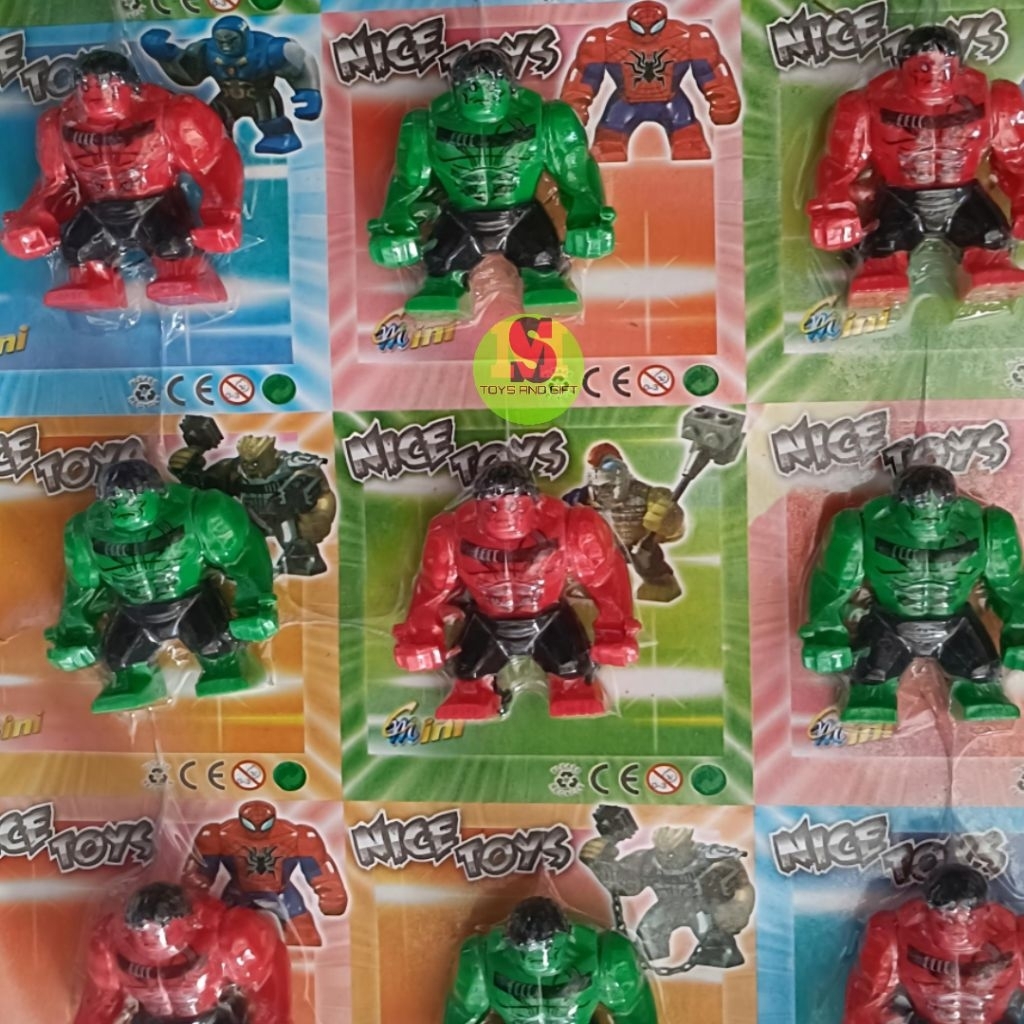 Mainan Action Figure Superhero Hulk Merah & Hijau / Block Mini Karakter Hadiah Anak Cowok