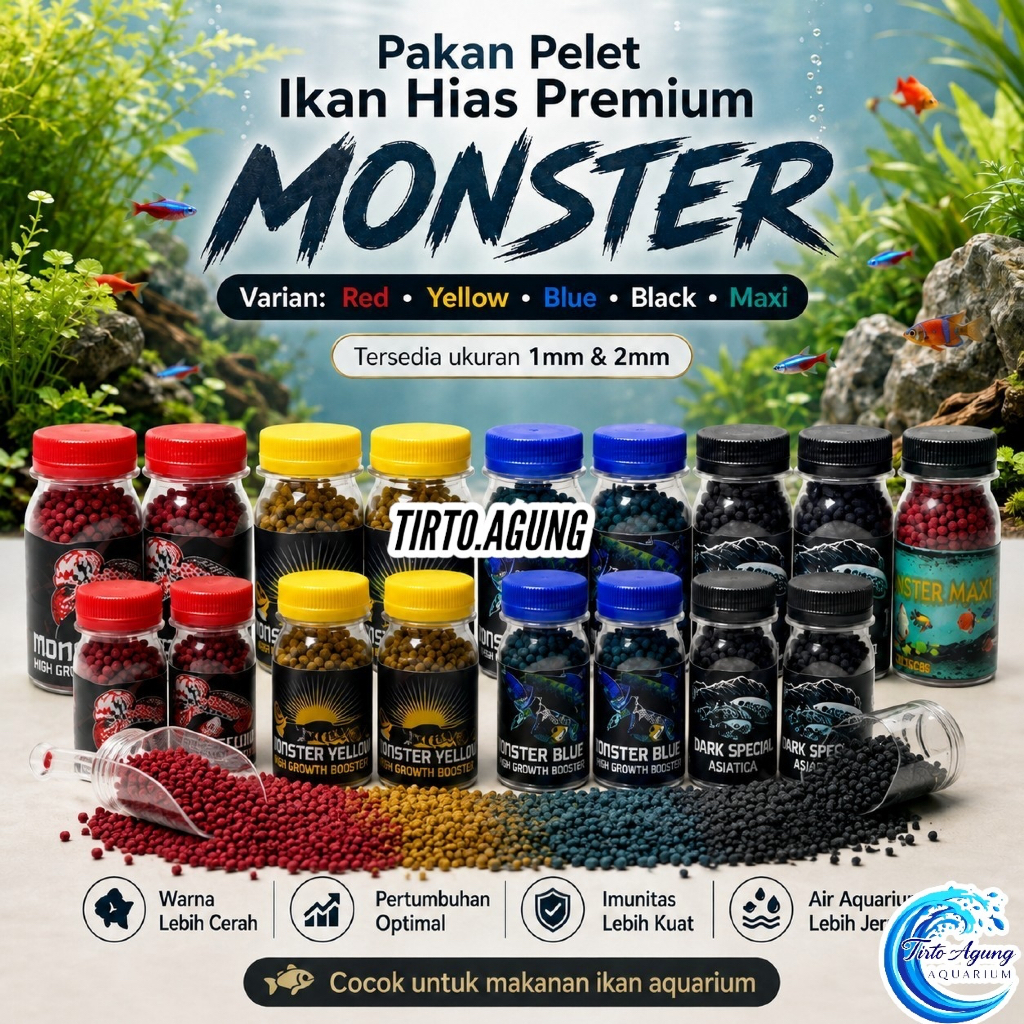 promo pelet premium monster suplement warna semua ikan hias 1mm 2mm extreme pakan warna caropile red
