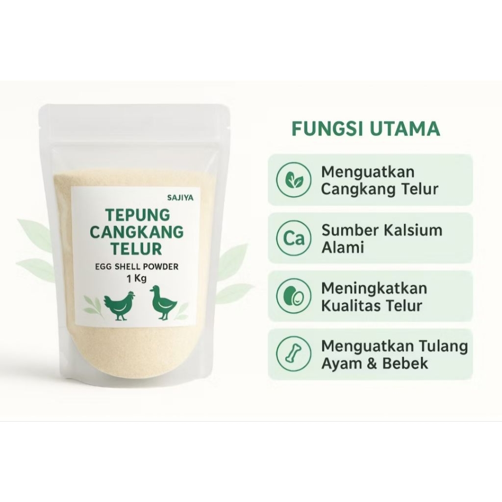 Tepung Cangkang Telur 1 Kg – Kalsium Tinggi untuk Ayam Petelur & Bebek – Penguat Cangkang Telur