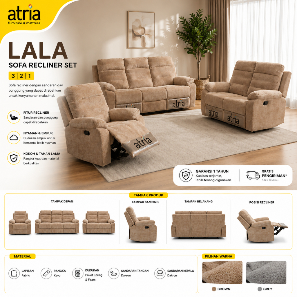 Atria Sofa Set Lala Recliner 3 2 1