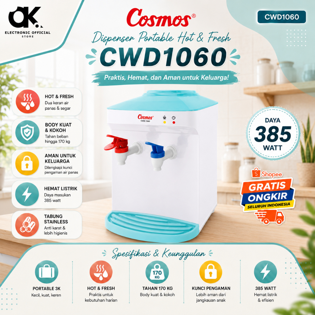Cosmos CWD-1060 Dispenser Air - Pemanas Air Atas Meja Multi Warna