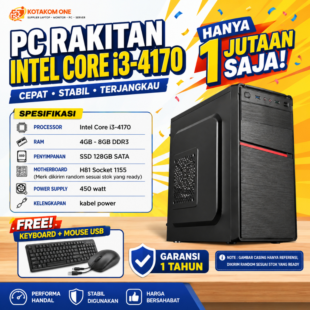 BARU Komputer PC Rakitan Intel i3-4170 Gen4 Ram 8GB Ssd 128GB PC Kasir Sekolah Murah 1 jutaan