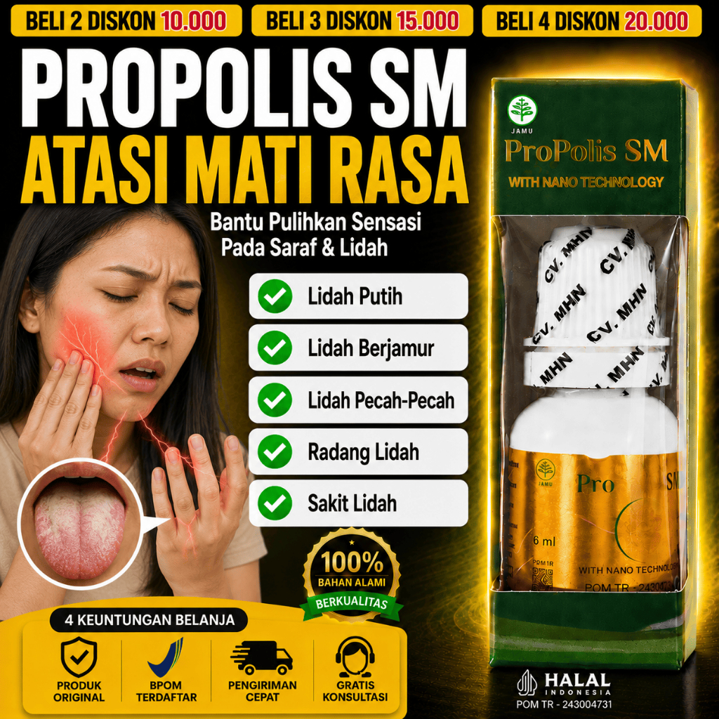 PROPOLIS SM Obat Lidah Putih Berjamur Lidah Pecah-Pecah Mati Rasa Radang Lidah Sakit Lidah