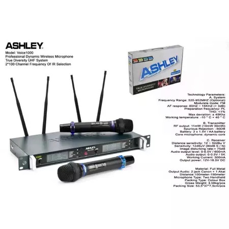 MIC WIRELESS ASHLEY VOICE 1000 / VOICE1000 ORIGINAL ASHLEY MIC GENGGAM/PP