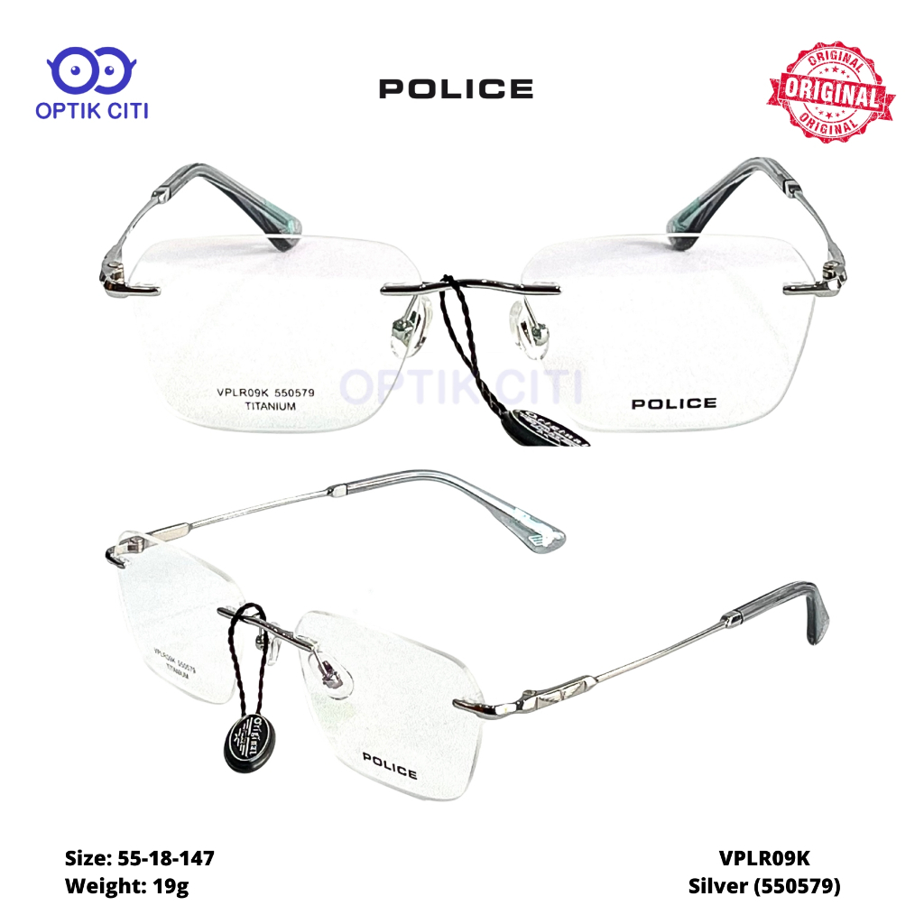Frame Kacamata Pria Titanium Police VPLR 09 K Rimless Bor Original