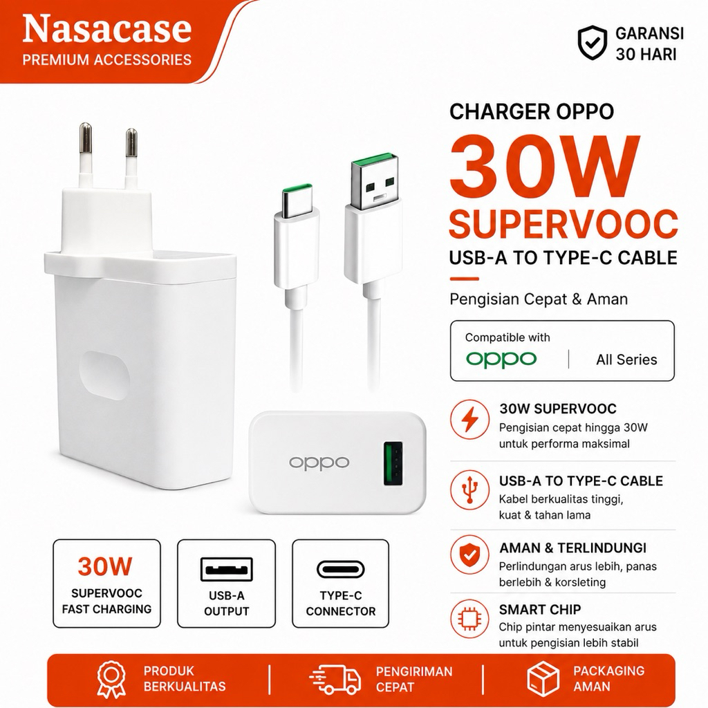 Charger Oppo 30watt SUPER VOOC Type C Original 100%