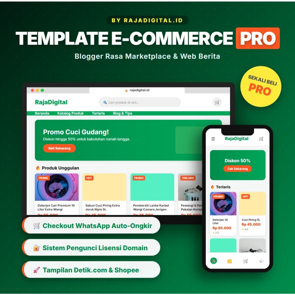 Template Blogger Toko Online Premium WA Checkout Otomatis Ongkir Desain Marketplace Raja Digital