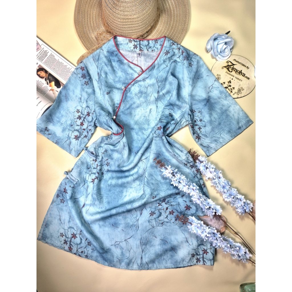 Cheongsam/Cheongsam Daily/Cheongsam Blouse/Cobalt Blossom Modern Cheongsam