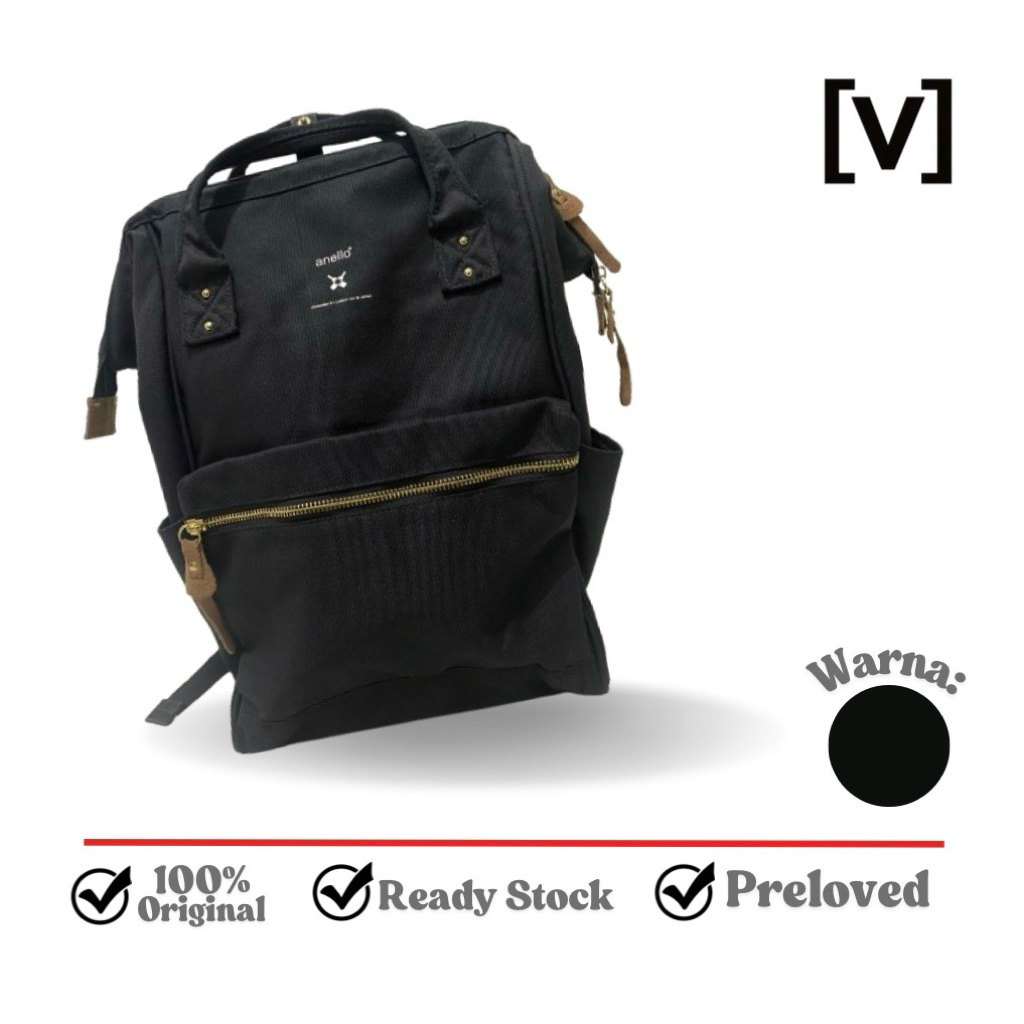 Tas Anello Original Warna Hitam Bahan Kain Preloved | Tas Ransel Casual Unisex