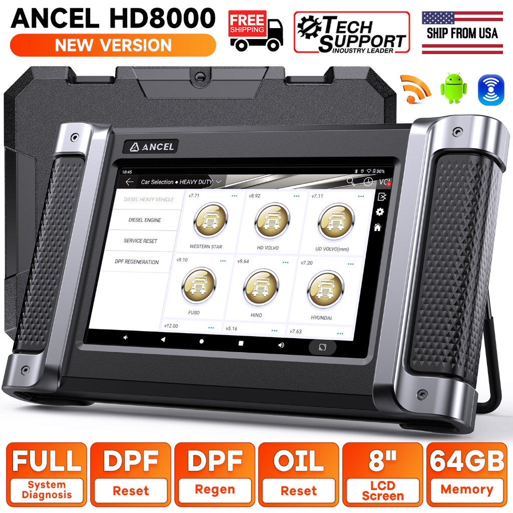 ANCEL HD8000 Heavy Duty Diesel Truck Scanner DPF Regen OBD2 Diagnostic Scanner Tool for Truck Cummin
