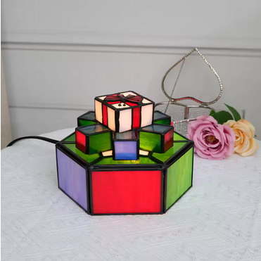 Lampu Meja Kaca Patri Handmade Lampu Tidur Dekorasi Rumah Restoran Kamar Anak Hadiah Natal