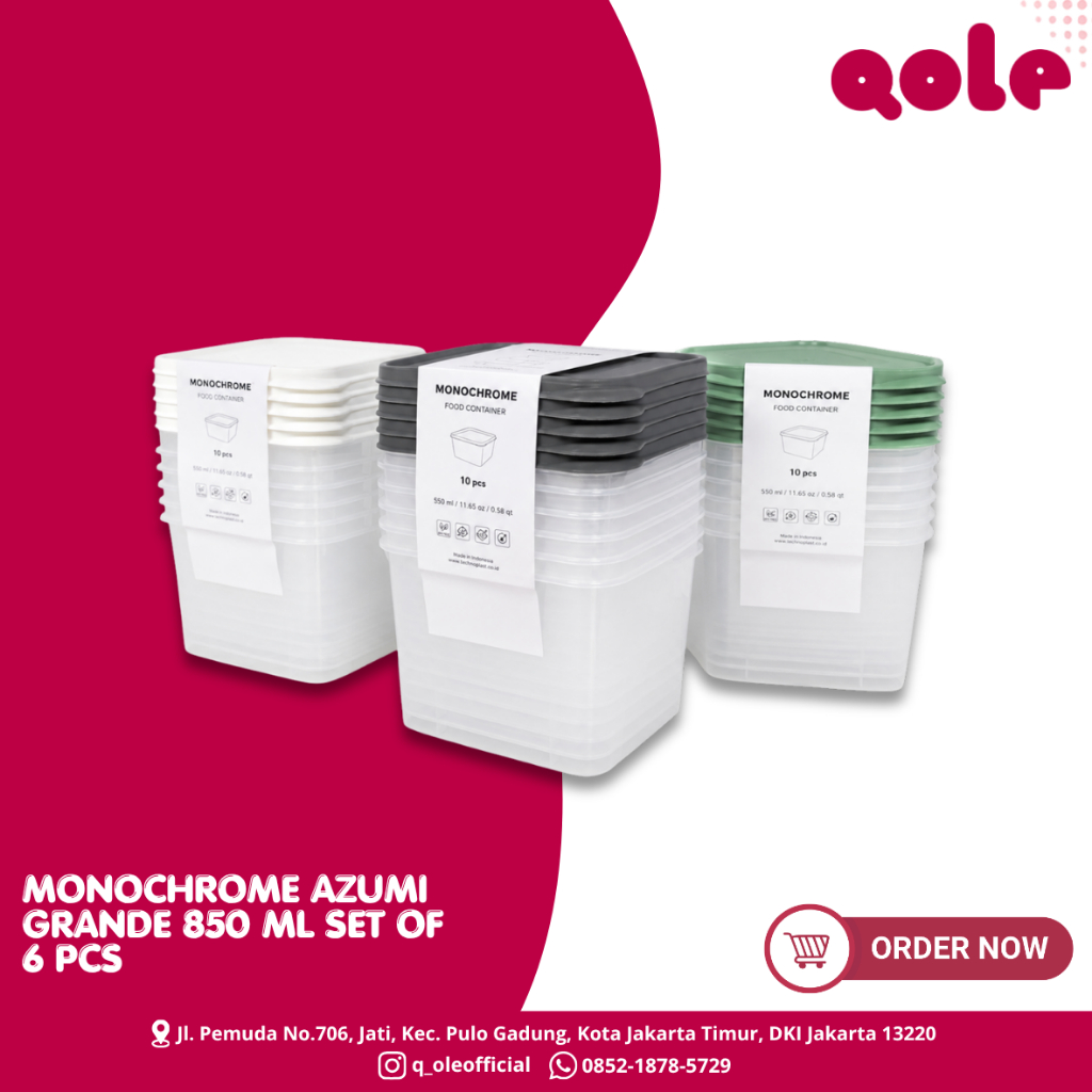 MONOCHROME AZUMI GRANDE 850 ML SET OF 6 PCS FOOD CONTAINER PLASTIC