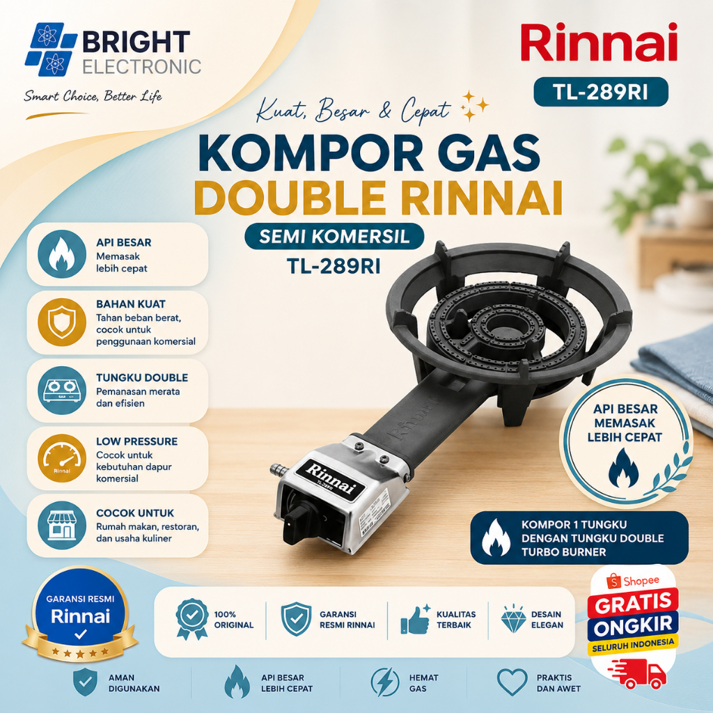 KOMPOR GAS DOUBLE RINNAI SEMI KOMERSIL TL 289 RI/TL289RI/TL 289RI/TL 289 RI/TL-289RI/TL-289 RI