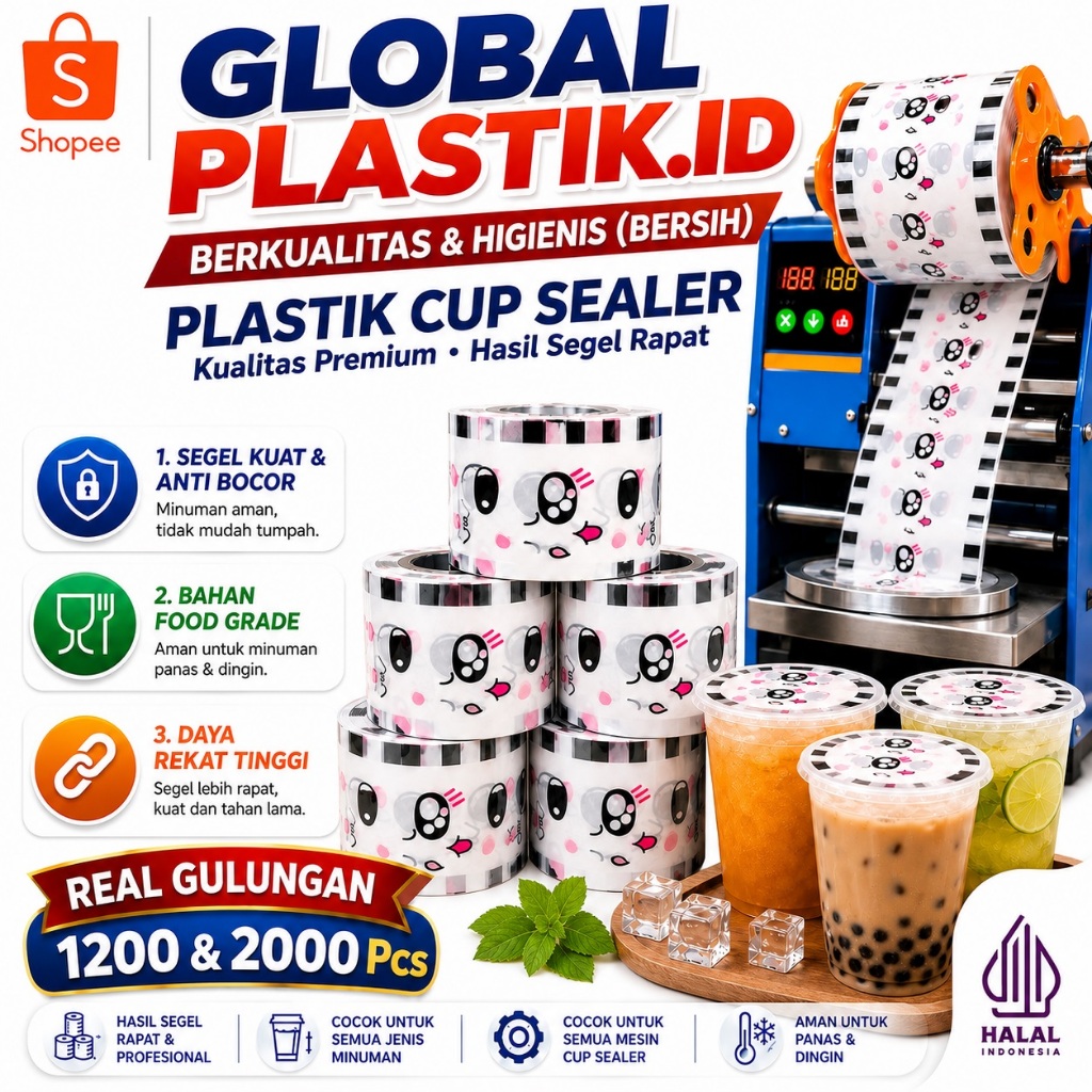 180 CUTE KITY Plastik Lid Cup Sealer Food Grade Anti Bocor Roll Sealer Gelas Minuman Boba Kopi Susu