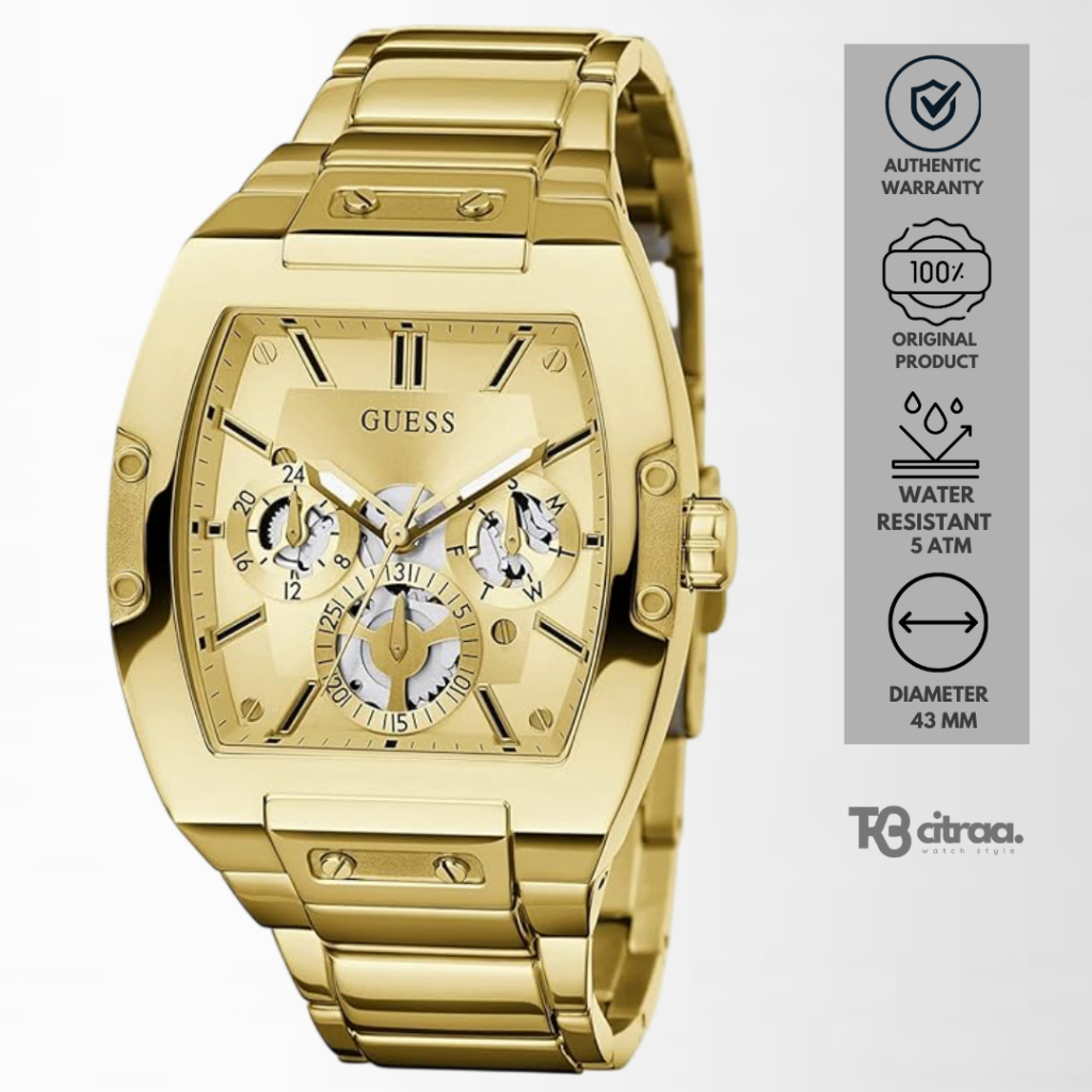 Jam Tangan Pria Guess Phoenix GW0456G2 Chronograph Men Gold Dial Gold Stainless Steel Strap Mewah Sp