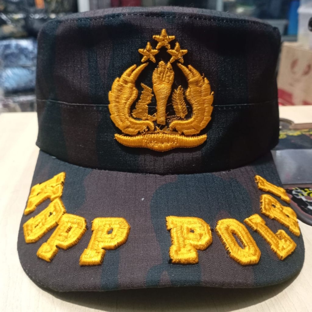 topi kbpp polri loreng komando 3D Klep bordir timbul exclusive