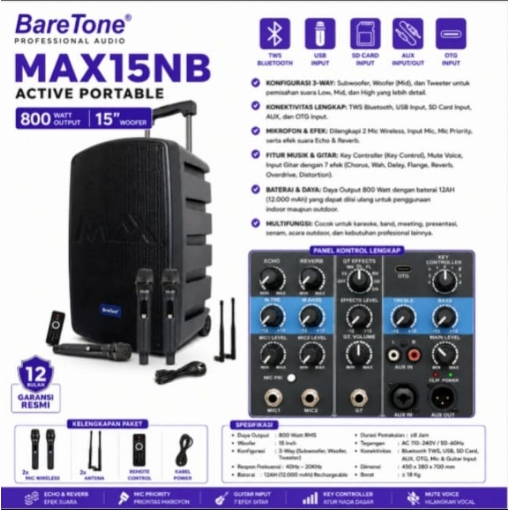 SPEAKER PORTABLE BARETONE 15 INCH MAX15NB SPEAKER PORTABLE 15 INCH
