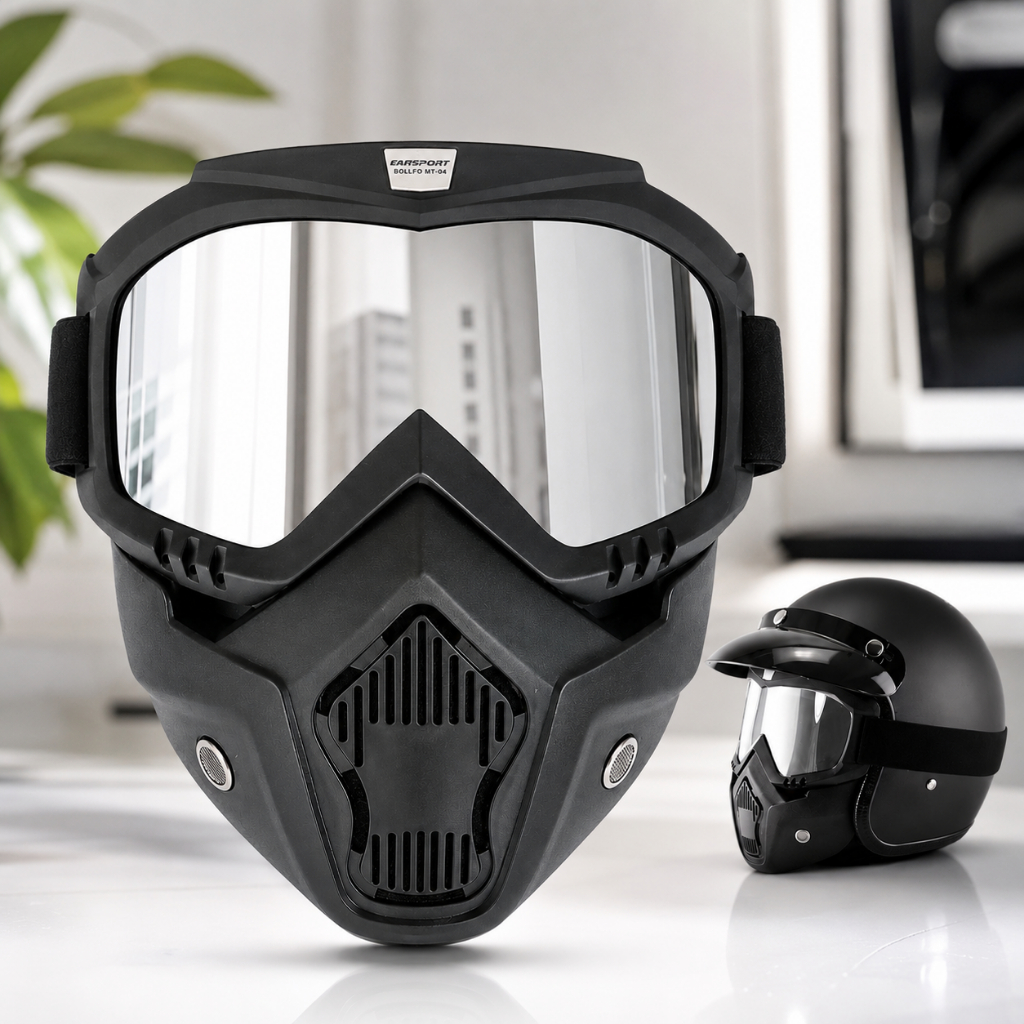 BOLLFO GOGGLES Kacamata + Masker Full Face Helem Goggle Mask Silver Abu Abu Gray Helm Gun Ski Motor 