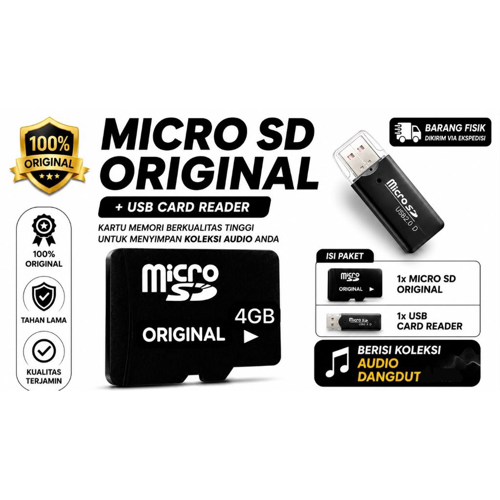 MEMORI MICRO SD 4GB FULL DANGDUT FREE USB CARD REDER