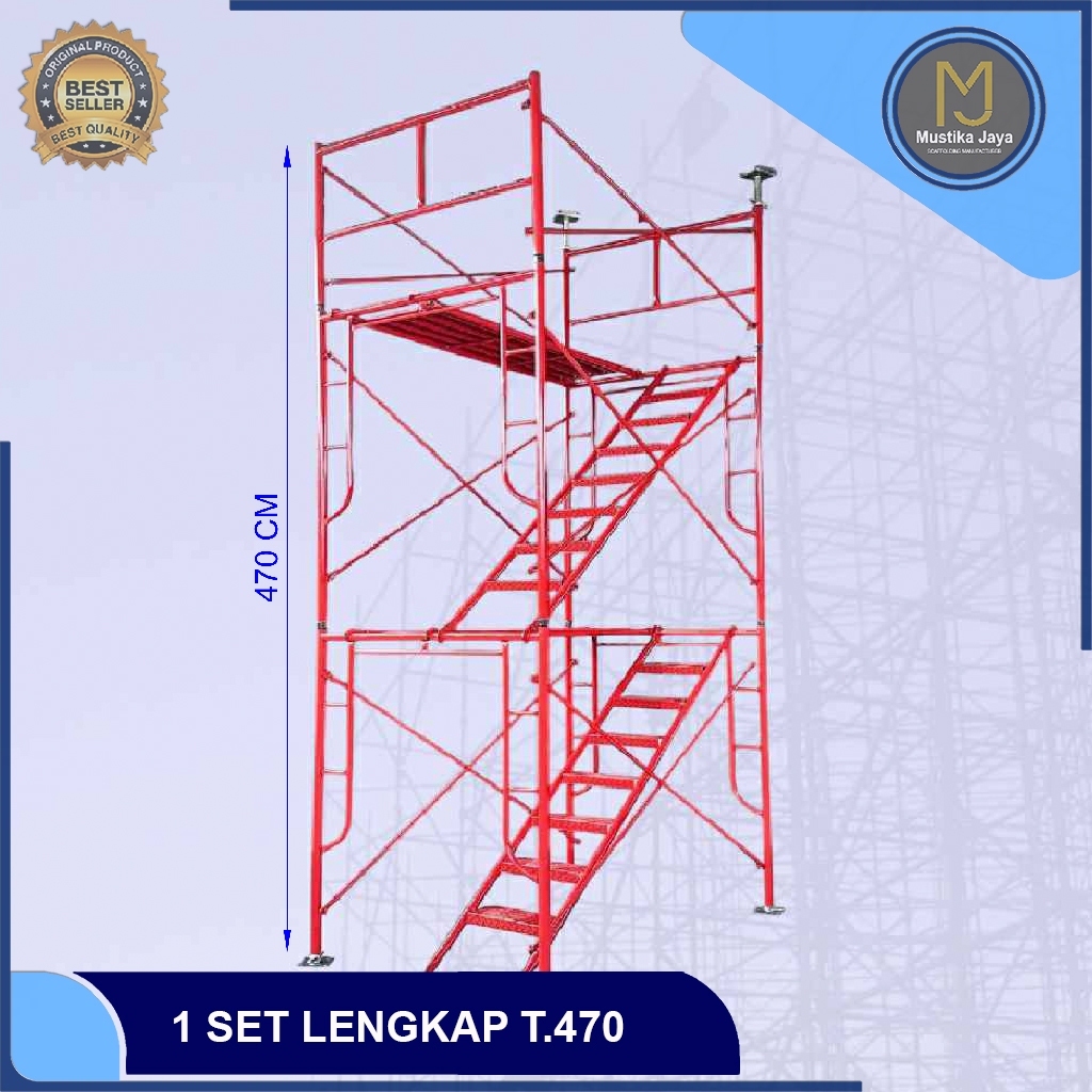 SET SCAFFOLDING STEGER PERANCAH LENGKAP TINGGI 470 CM - SNI
