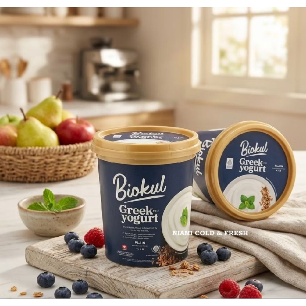 Yogurt Yunani Biokul Rasa Plain 473gr - Tinggi Protein, Probiotik, Tanpa Gula