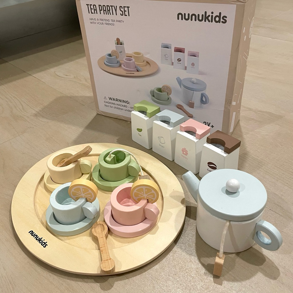 NEW Nunukids Tea Party Set | Mainan Kayu Wooden Toy Picnic Teh Masakan Cake Pastel Macaron Bukan Pre
