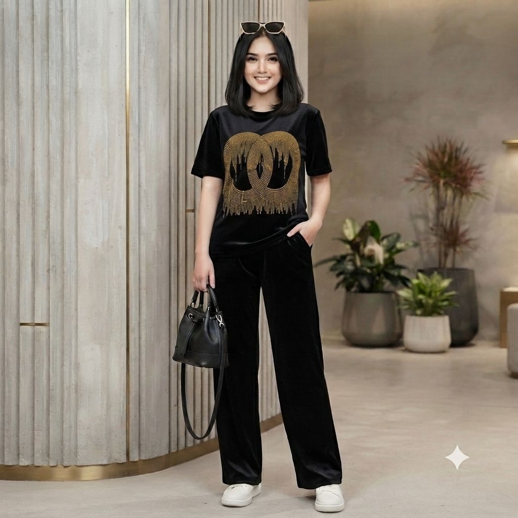 setelan wanita velvet bludru / setcel payet mote GG bludru
