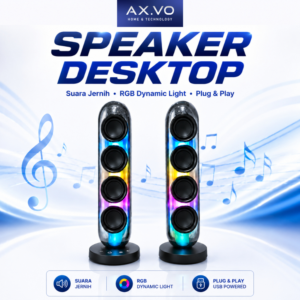AXVO Speaker Desktop USB RGB Stereo Sound | Plug & Play | Speaker PC Laptop LED RGB | Multimedia Spe