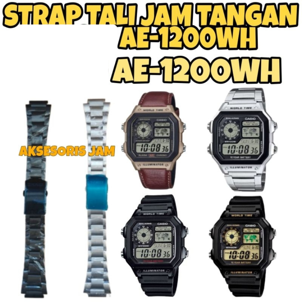 Strap stainless pengganti utk jam tangan AE-1200 AE 1200 AE1200WHB AE 1200 W AE1200, pas dan bisa la