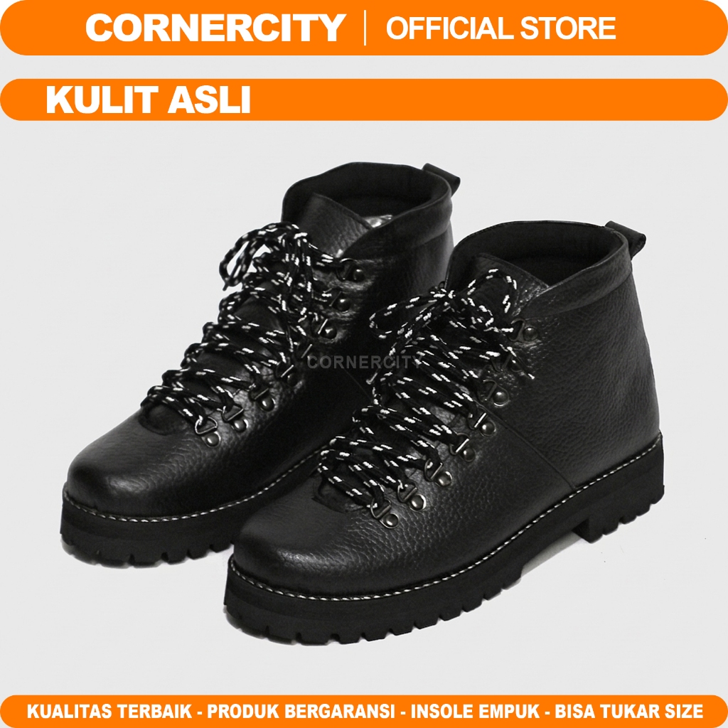 CORNERCITY MARITO - Sepatu Boots Tinggi Kulit Asli Pria