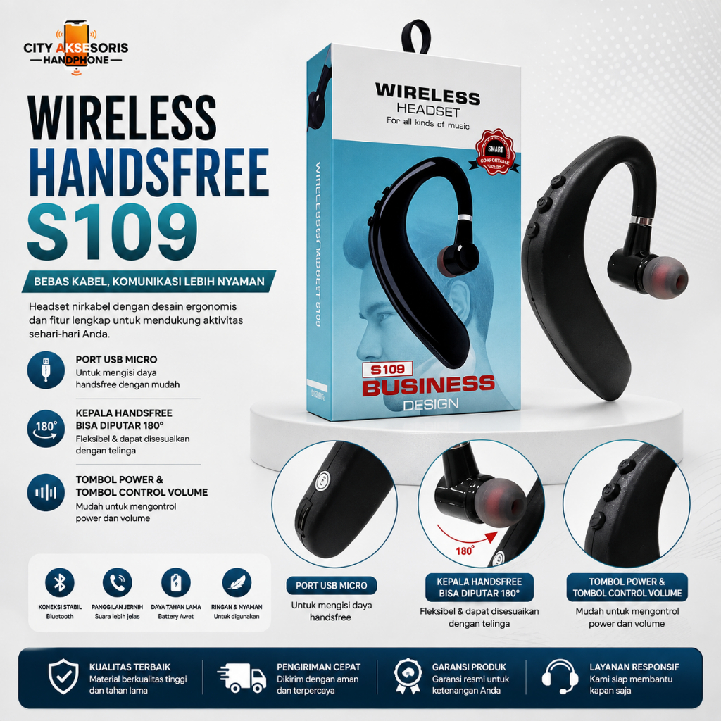 CITY S109 Handsfree Headset Bluetooth S109 Wireless Handsfree S109 Earphone Bluetooth S109