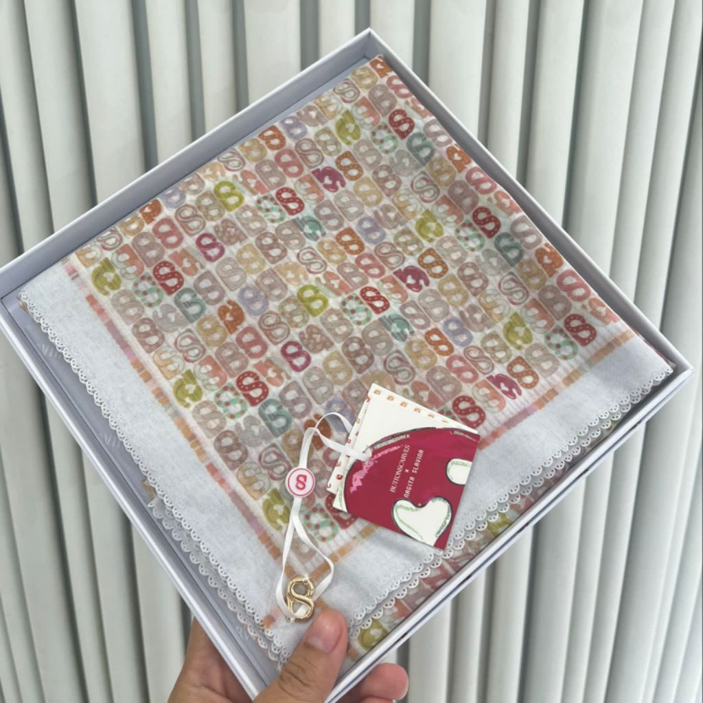 Buttonscarves BS x Nagita Slavina Monogram Mono Signature Reguler Voal Scarf True White Anniversary 