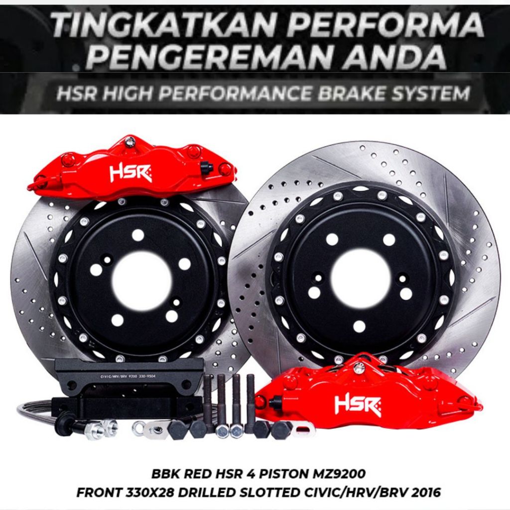 BBK BREMBO HSR 4 PISTON MZ9200 FRONT 330X28 DRILLED SLOTTED UNTUK CIVIC/HRV/BRV 2016
