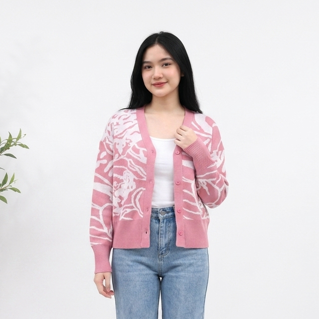 Cardigan Rajut Wanita Motif Abstrak Premium Korean Style Outer Knit Lengan Panjang Casual Elegan