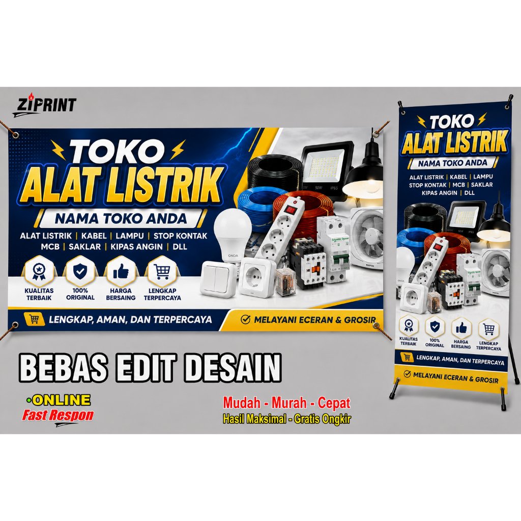 spanduk banner Toko Alat Listrik custom cetak banner spanduk baliho satuan grosir