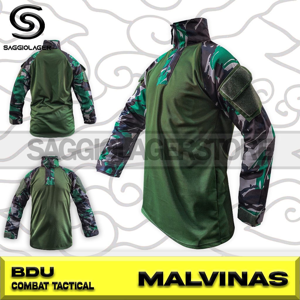 Baju BDU Combat Tactical Dryfit Loreng Malvinas Turtleneck Lengan Panjang Hunting Adventure Pria Wan