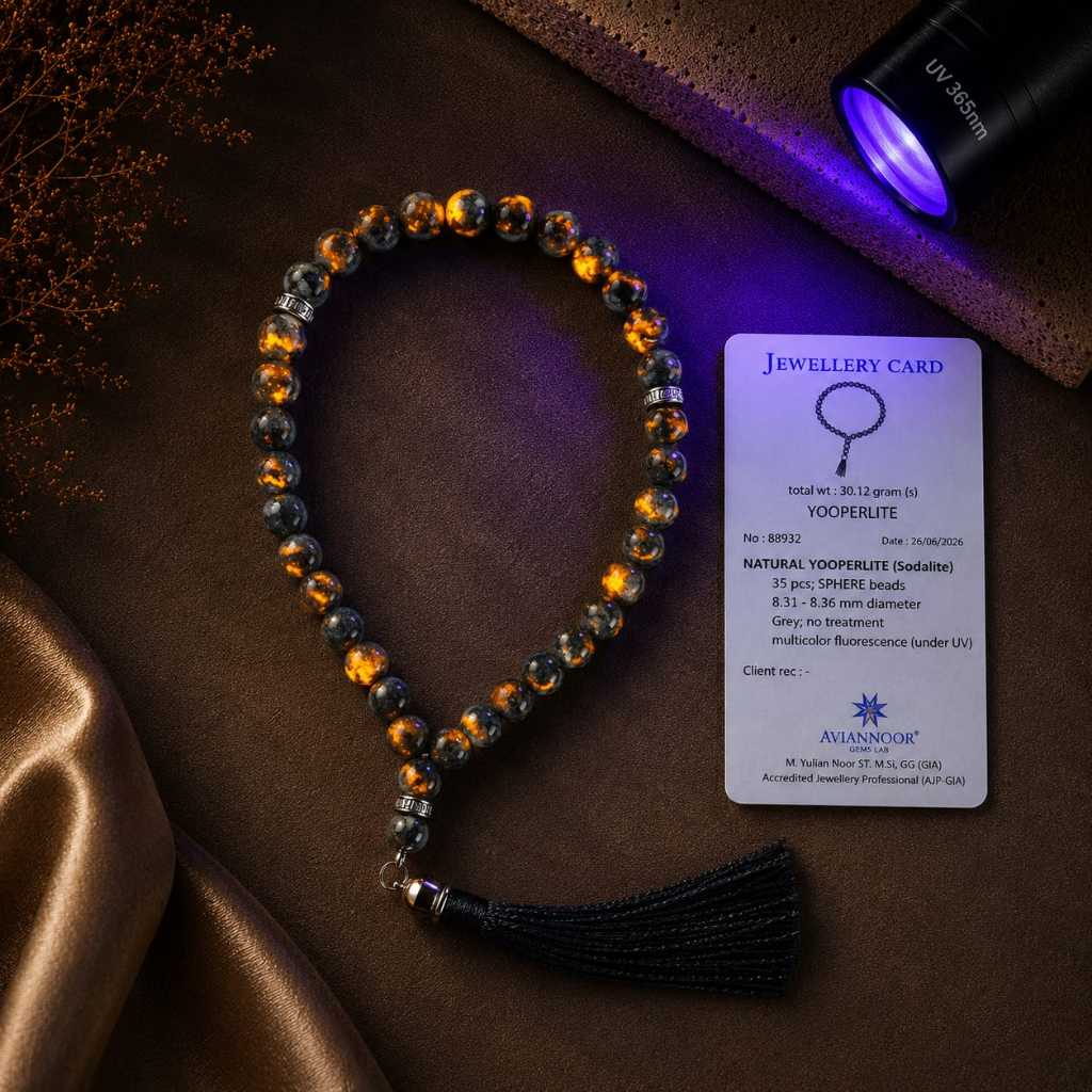 TASBIH PREMIUM YOOPERLITE MENYALA GLOWING COLLECTOR ITEM | Batu Alam Langka UV Reactive Glow | Sedia